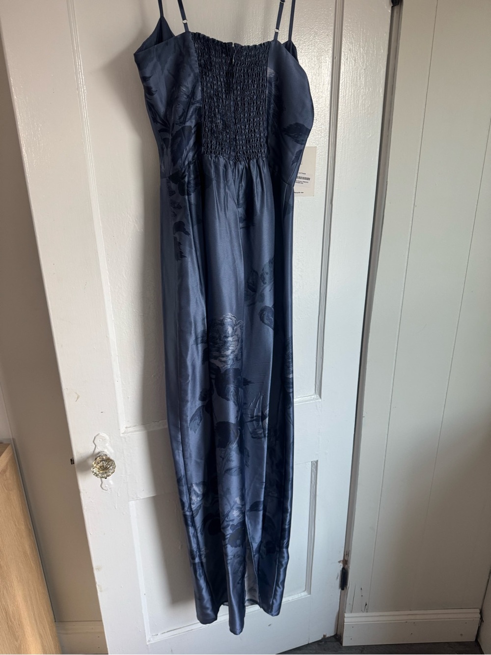 Reformation Navy Blue Floral Satin Maxi Dress - Picture 11 of 12